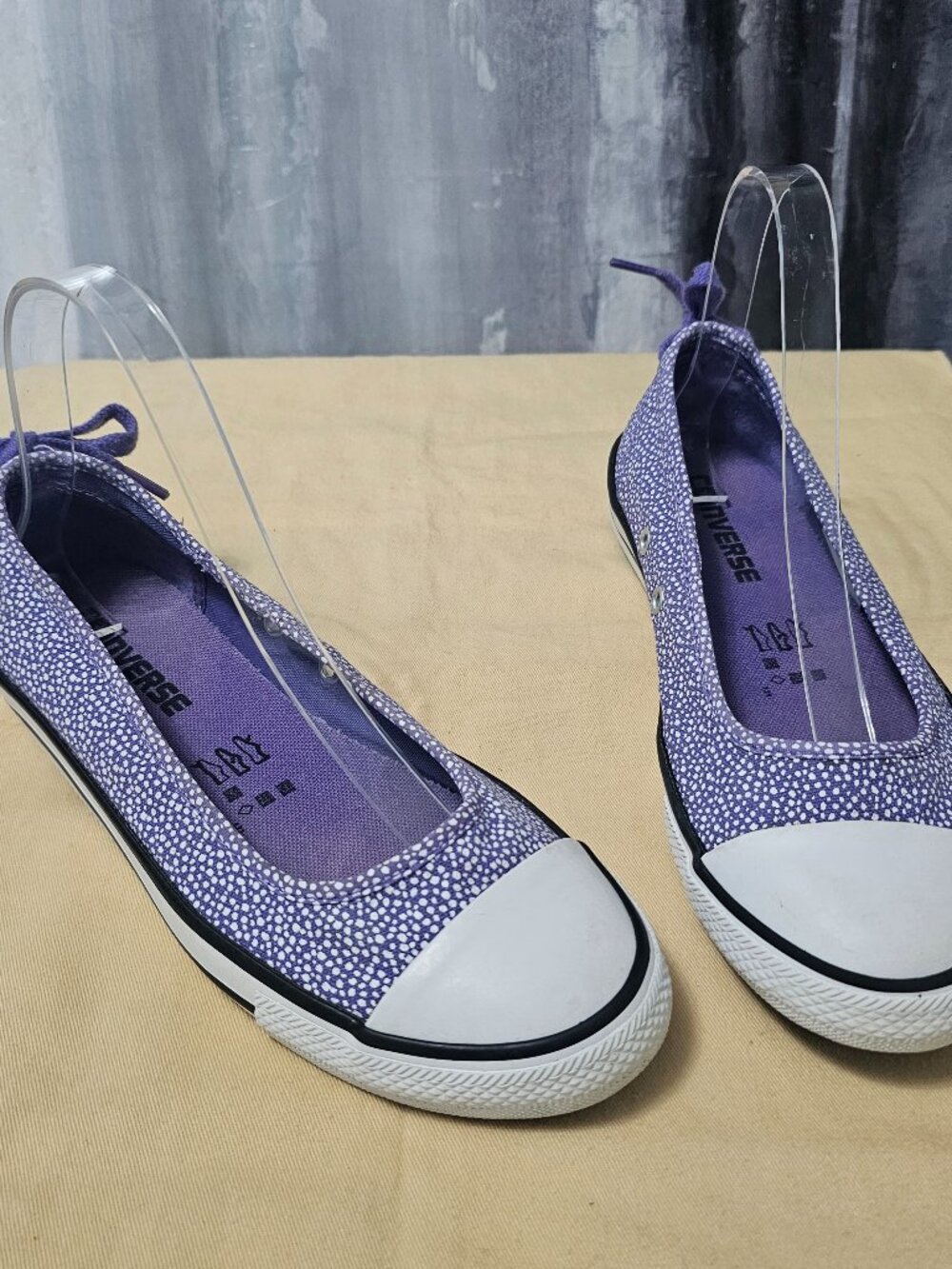 Converse All Star Purple White Polka Dots Ballet Slip-On Sneakers Women's Sz 6 - Picture 3 of 8